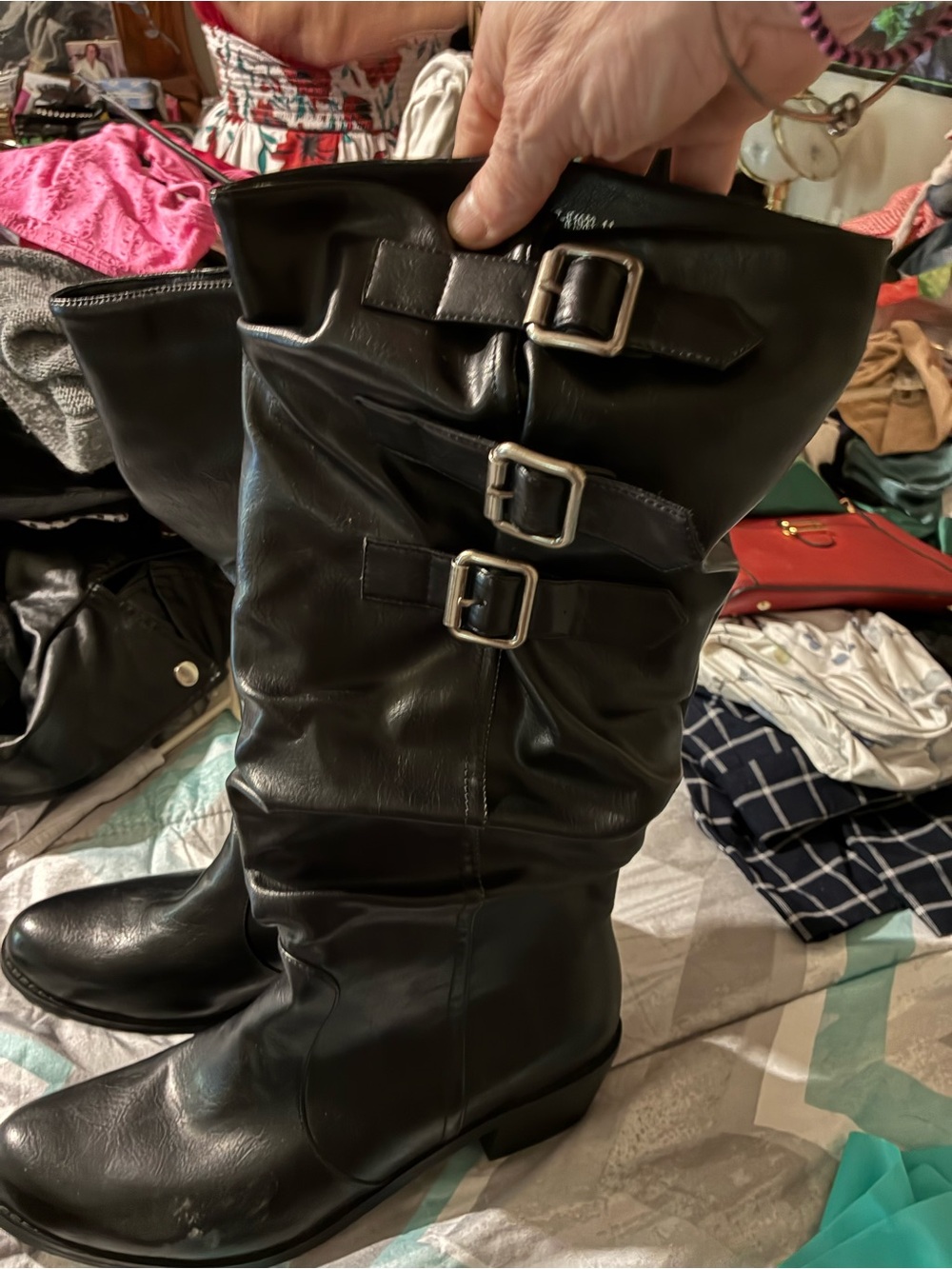 Black Women's Buckle Mid-Calf Boots